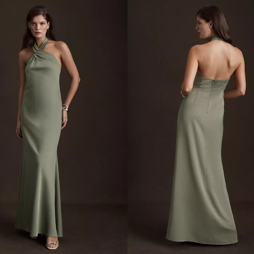 BHLDN Ruby Satin Charmeuse Dress in Moss Size 2